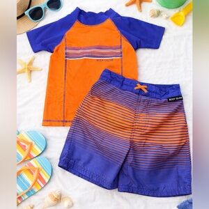 Body Glove Boys 2 Piece Rash Guard & Swim Trunks Set Size 5 Orange Blue